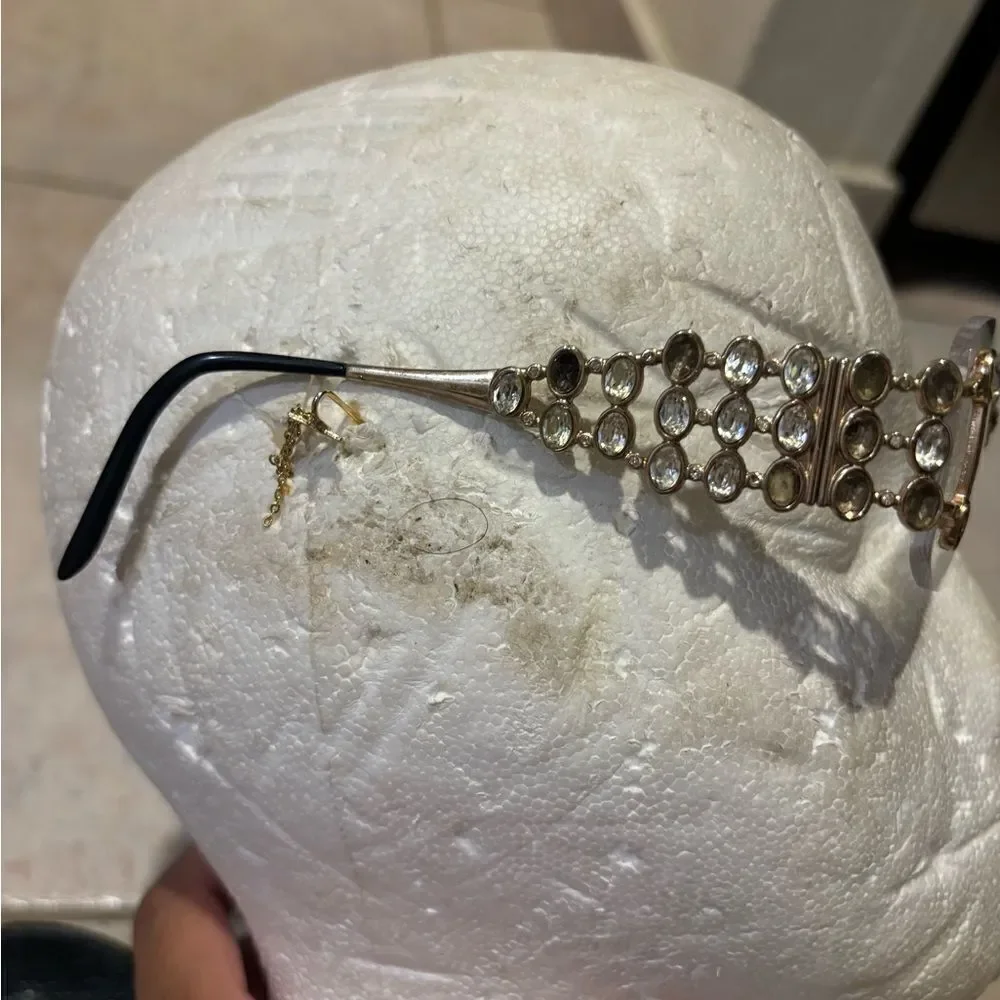 Vintage glasses crystal prescription rhinestone circle wide frame diamond y2k